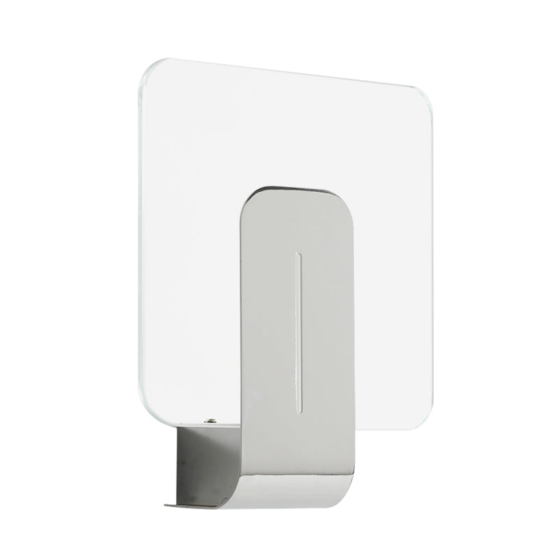 Sikunuo | 1 Head Bathroom Wall Light Modern Silver Finish Wall Mounted Lamp with Square Panel Clear Glass Shade