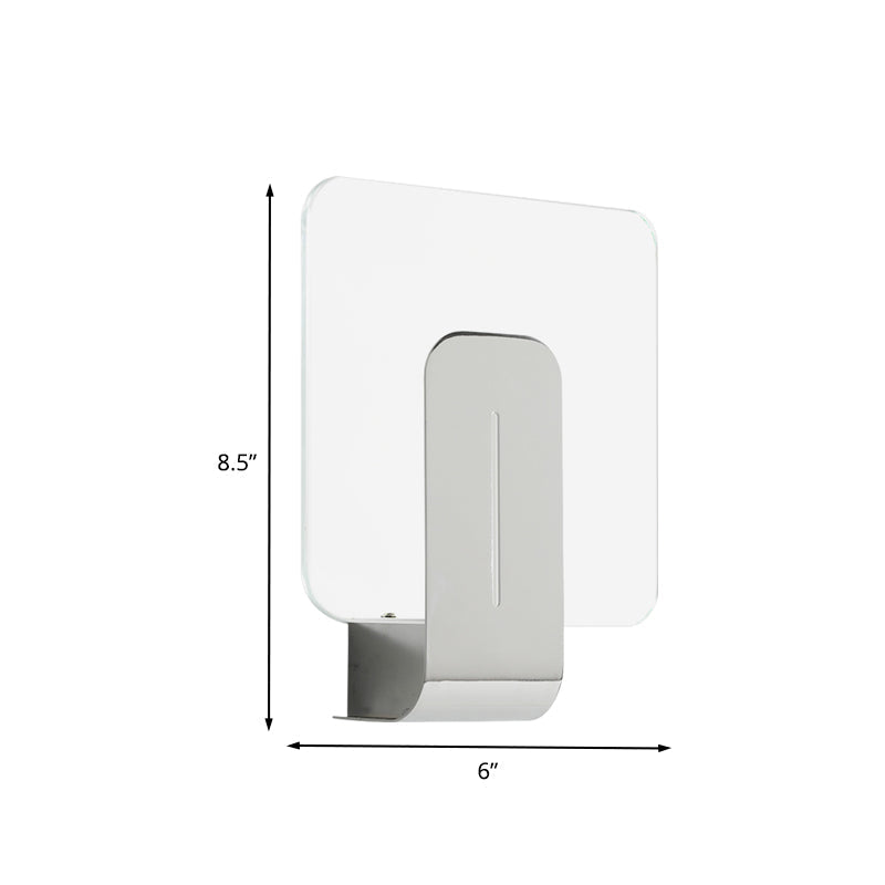 Sikunuo | 1 Head Bathroom Wall Light Modern Silver Finish Wall Mounted Lamp with Square Panel Clear Glass Shade