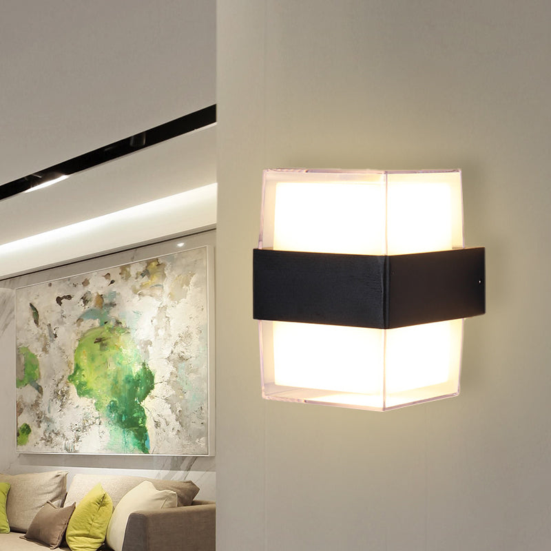 Sikunuo | White and black cube-shaped wall sculpture modern LED acrylic wall lamp in warm/white light for nightstands