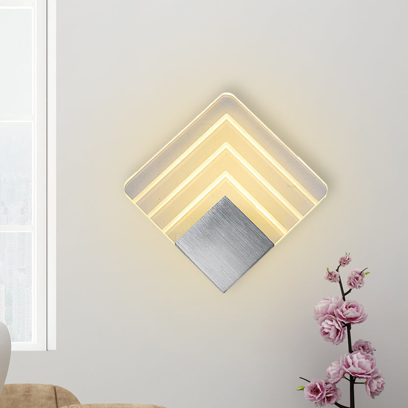 Sikunuo | Modernism Squared Wall Light Metal 5.5"/8" B LED Corner Wall Light in Black/Silver with Acrylic Shade
