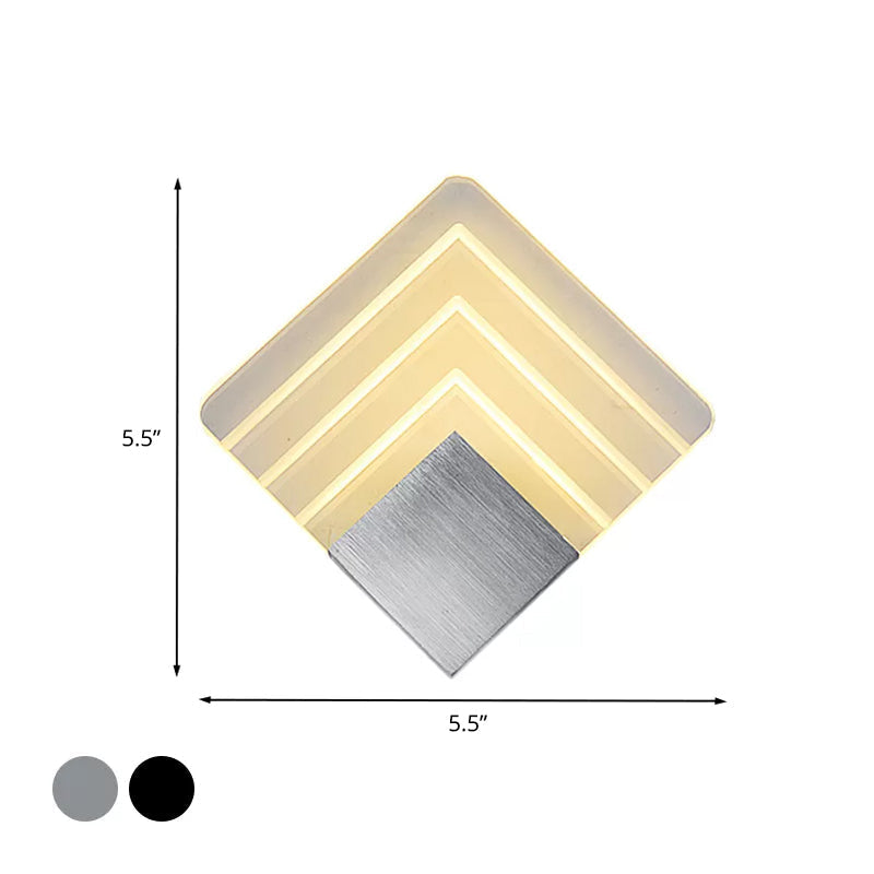 Sikunuo | Modernism Squared Wall Light Metal 5.5"/8" B LED Corner Wall Light in Black/Silver with Acrylic Shade