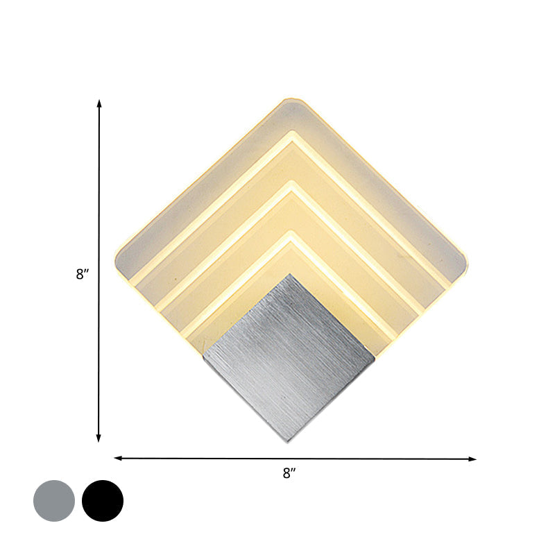 Sikunuo | Modernism Squared Wall Light Metal 5.5"/8" B LED Corner Wall Light in Black/Silver with Acrylic Shade