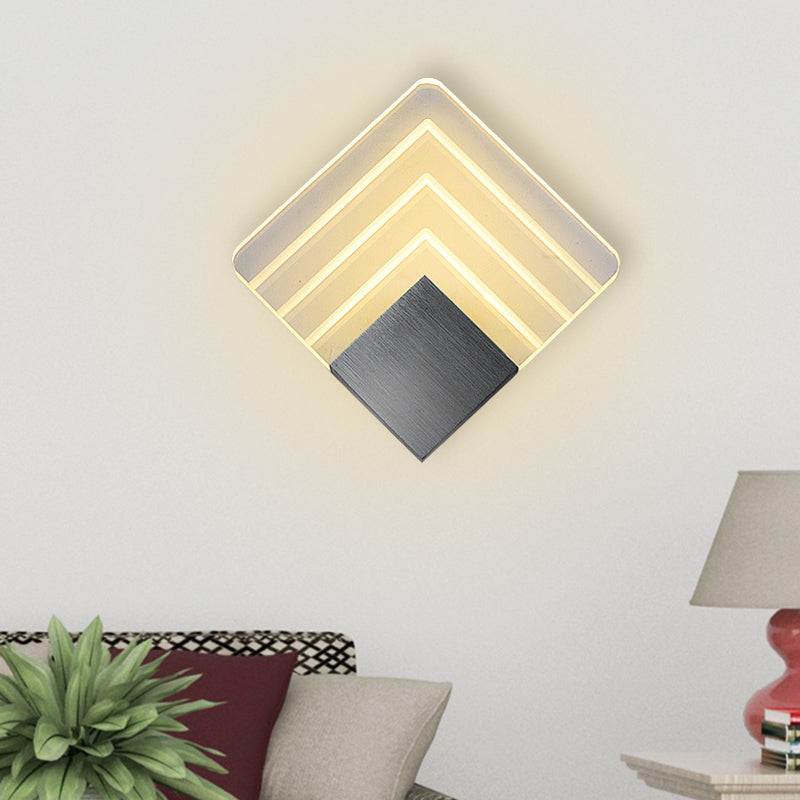Sikunuo | Modernism Squared Wall Light Metal 5.5"/8" B LED Corner Wall Light in Black/Silver with Acrylic Shade