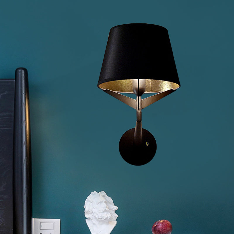 Sikunuo | Fabric barrel wall-mounted lighting modern 1 head black surface wall lamp with tripod lamp support