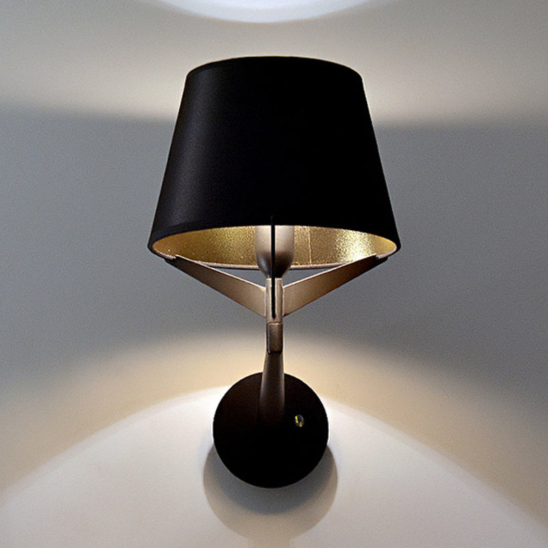 Sikunuo | Fabric barrel wall-mounted lighting modern 1 head black surface wall lamp with tripod lamp support