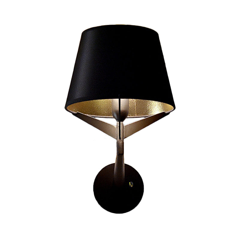 Sikunuo | Fabric barrel wall-mounted lighting modern 1 head black surface wall lamp with tripod lamp support