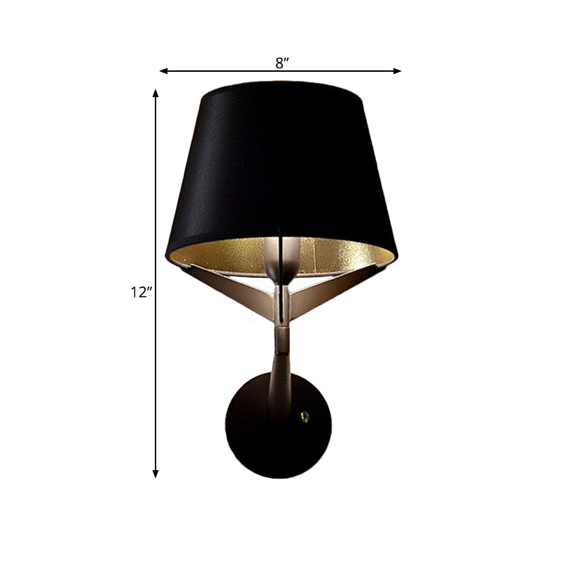 Sikunuo | Fabric barrel wall-mounted lighting modern 1 head black surface wall lamp with tripod lamp support