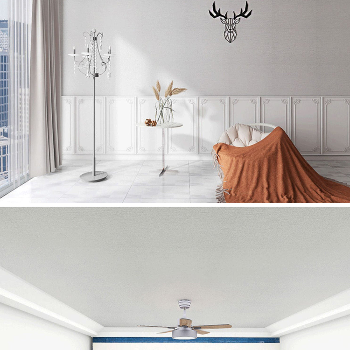 Sikunuo | Modern Pearl Wainscoting Flax Wall Access Panel Self-Adhesive Wall Panels