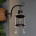 Sikunuo | 1-Bulb Metal Wall Mounted Light Industrial Brass/Copper Curved Arm Wall Lamp with Lantern Clear Glass Shade