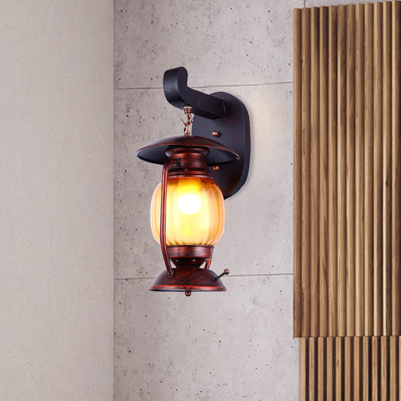 Sikunuo | 1 Light Wall Spotlight Lighting Loft Kerosene Amber Glass Wall Lamp in Copper for Stair