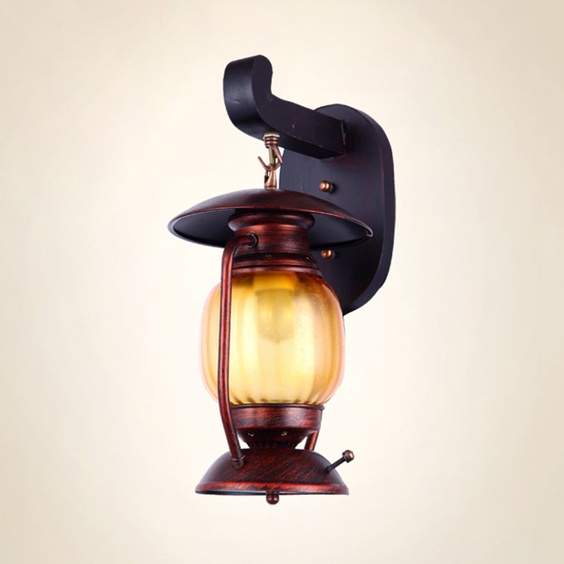 Sikunuo | 1 Light Wall Spotlight Lighting Loft Kerosene Amber Glass Wall Lamp in Copper for Stair