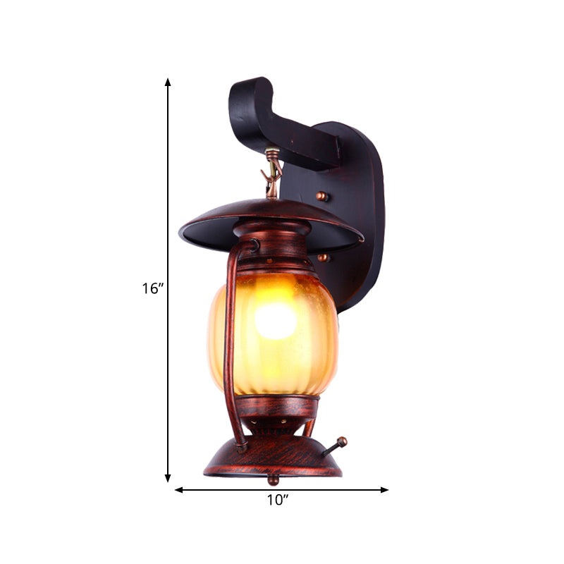 Sikunuo | 1 Light Wall Spotlight Lighting Loft Kerosene Amber Glass Wall Lamp in Copper for Stair
