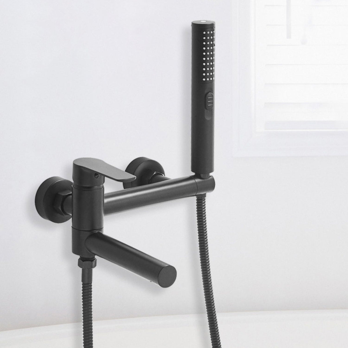 Sikunuo | Swivel spout bathtub faucet single lever handle hand shower bathtub filling valve with shower hose
