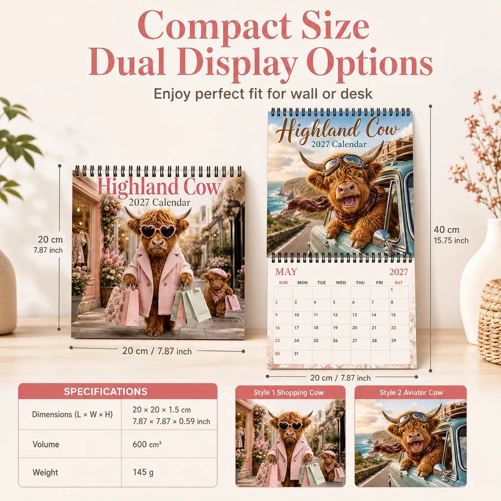 Highland Cow 12-Month Wall Calendar