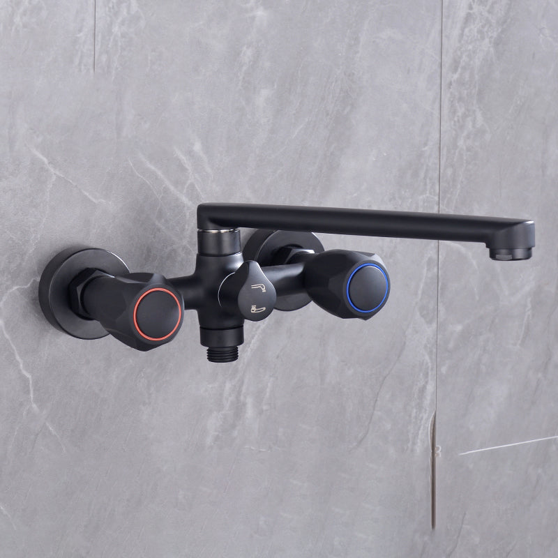 Sikunuo | Modern Bathtub Faucet Trim Black Wall Mounted Swivel Spout with Hand Shower