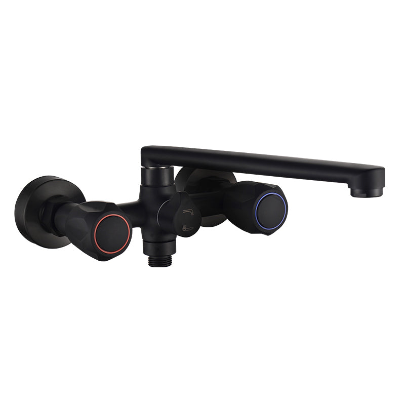 Sikunuo | Modern Bathtub Faucet Trim Black Wall Mounted Swivel Spout with Hand Shower