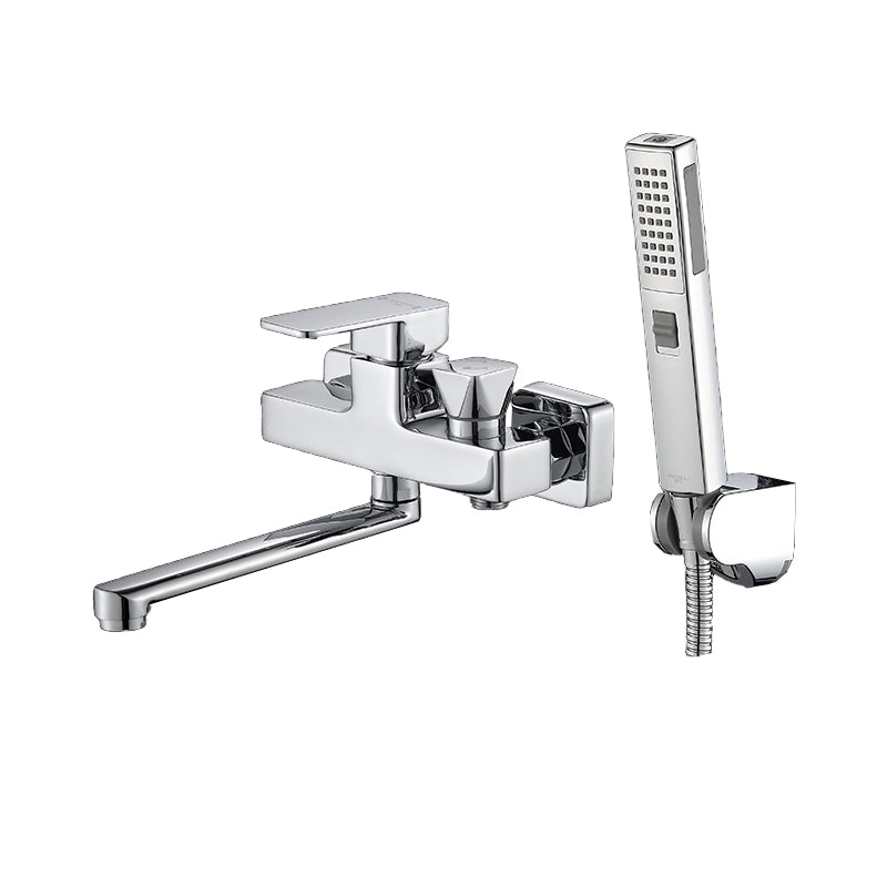Sikunuo | Wall Mounted Bathtub Faucet Trim Polished Chrome Swivel Spout with Hand Shower