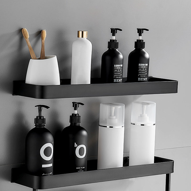 Sikunuo | Matt Black Bathroom Set Modern 1/2 - Piece Stainless Steel Bath Rack
