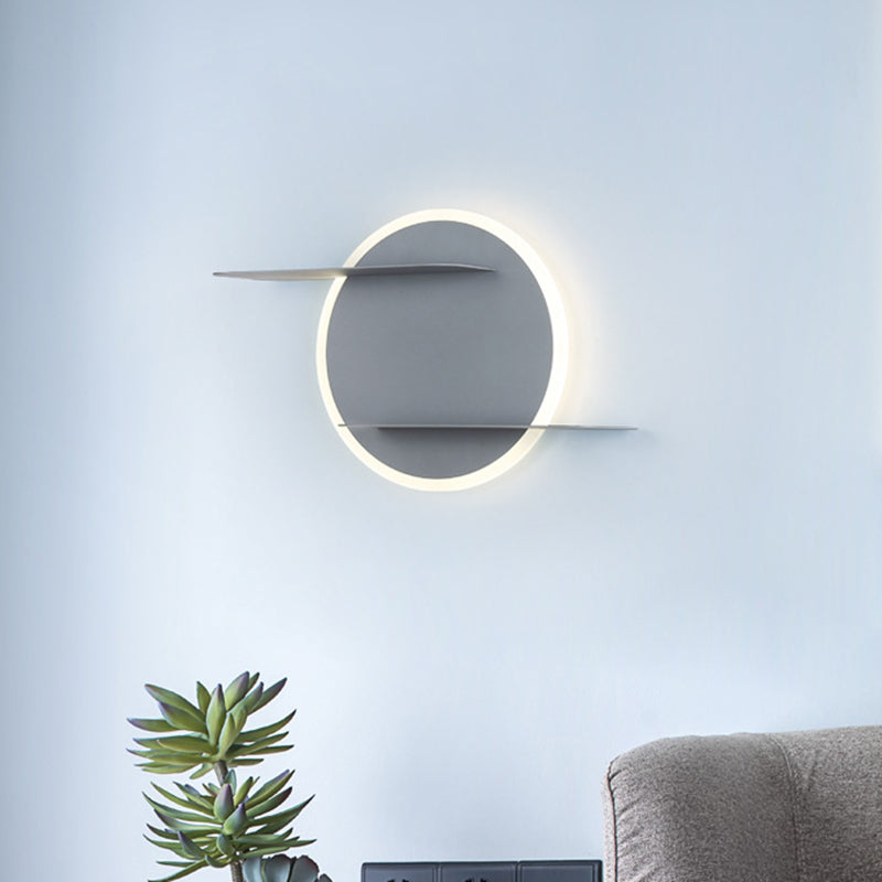 Sikunuo | White/Grey Round Wall-Mounted Lamp Contemporary Acrylic LED Wall Light with Support for Bedroom