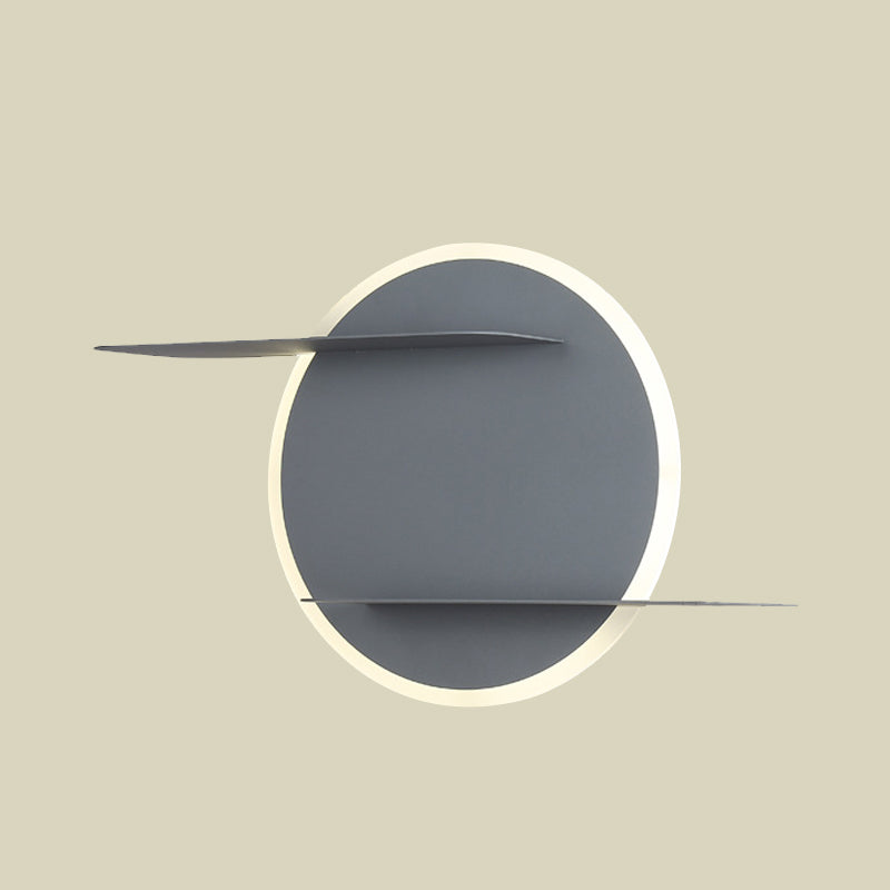 Sikunuo | White/Grey Round Wall-Mounted Lamp Contemporary Acrylic LED Wall Light with Support for Bedroom