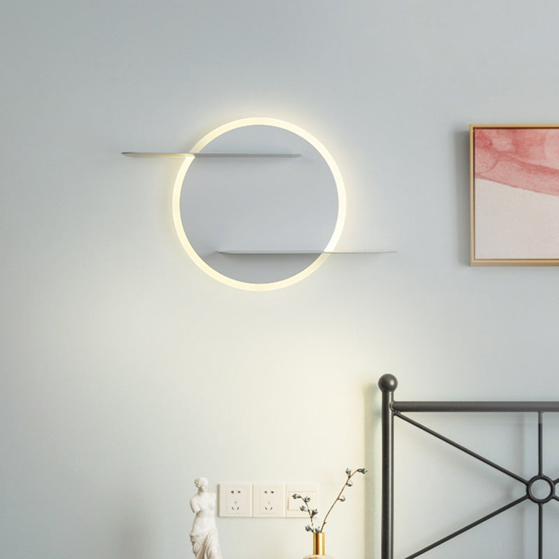 Sikunuo | White/Grey Round Wall-Mounted Lamp Contemporary Acrylic LED Wall Light with Support for Bedroom