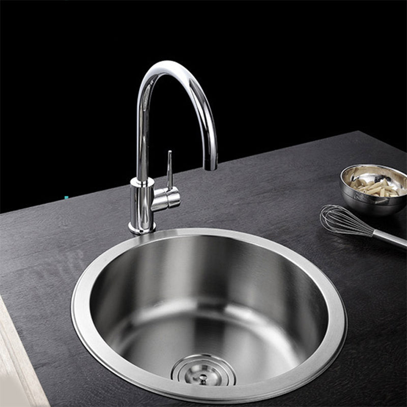 Sikunuo | Contemporary Single Bowl Kitchen Sink Round Stainless Steel Sink with Drain Strainer Set