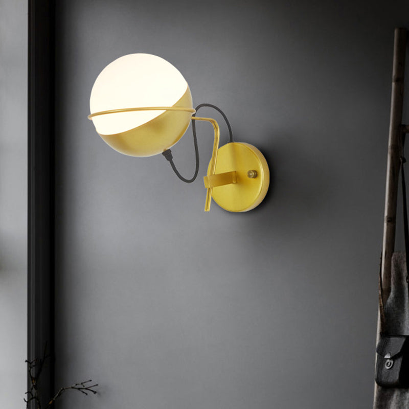 Sikunuo | Gold Ball Wall Sconce Lighting Postmodern 1 Light Metallic Wall Lamp Fitting with Loop