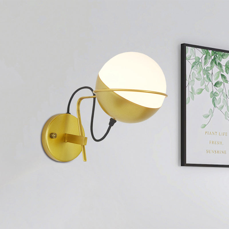 Sikunuo | Gold Ball Wall Sconce Lighting Postmodern 1 Light Metallic Wall Lamp Fitting with Loop