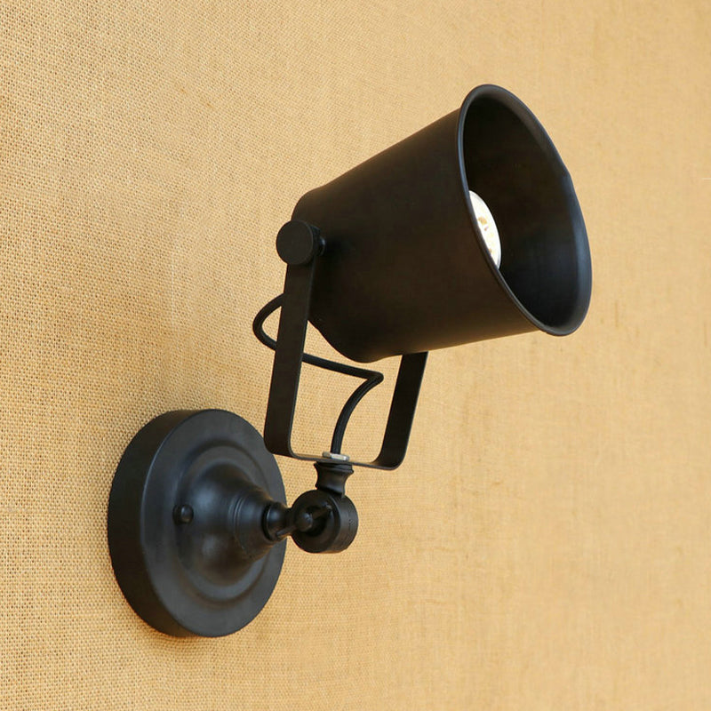 Sikunuo | Antique Style Bucket Wall Lamp Sconces 1 Light Iron Adjustable Wall Mounted Light in Black/Grey for Outdoor