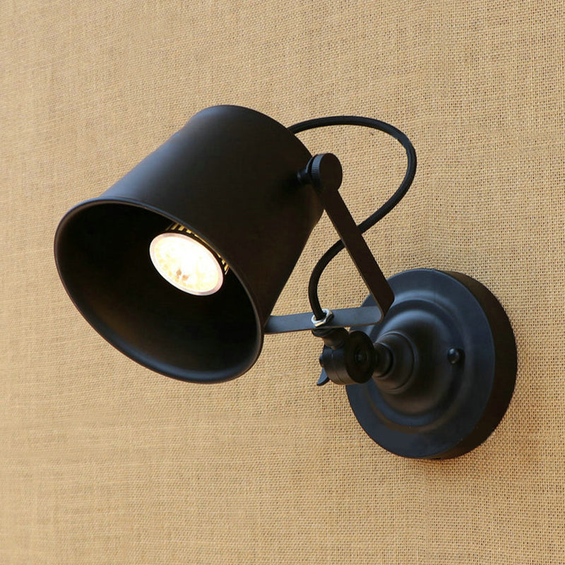 Sikunuo | Antique Style Bucket Wall Lamp Sconces 1 Light Iron Adjustable Wall Mounted Light in Black/Grey for Outdoor