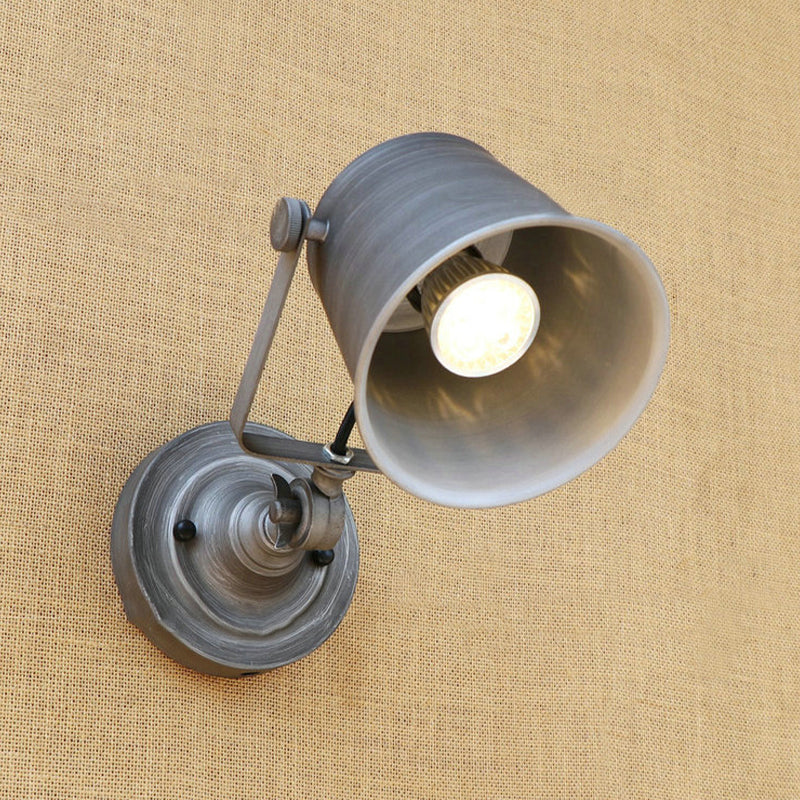 Sikunuo | Antique Style Bucket Wall Lamp Sconces 1 Light Iron Adjustable Wall Mounted Light in Black/Grey for Outdoor