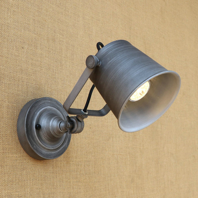 Sikunuo | Antique Style Bucket Wall Lamp Sconces 1 Light Iron Adjustable Wall Mounted Light in Black/Grey for Outdoor