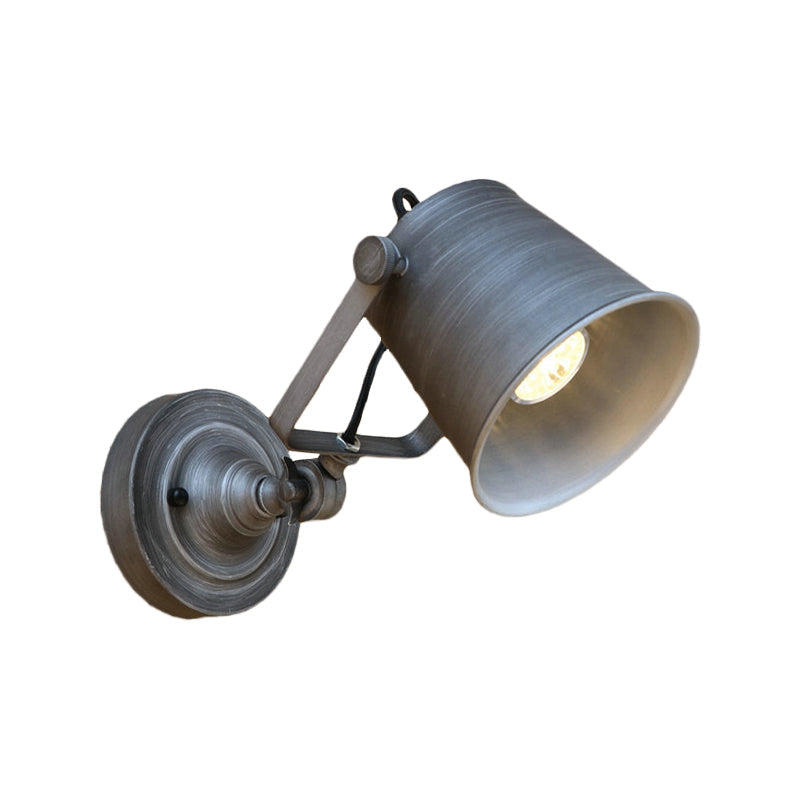 Sikunuo | Antique Style Bucket Wall Lamp Sconces 1 Light Iron Adjustable Wall Mounted Light in Black/Grey for Outdoor