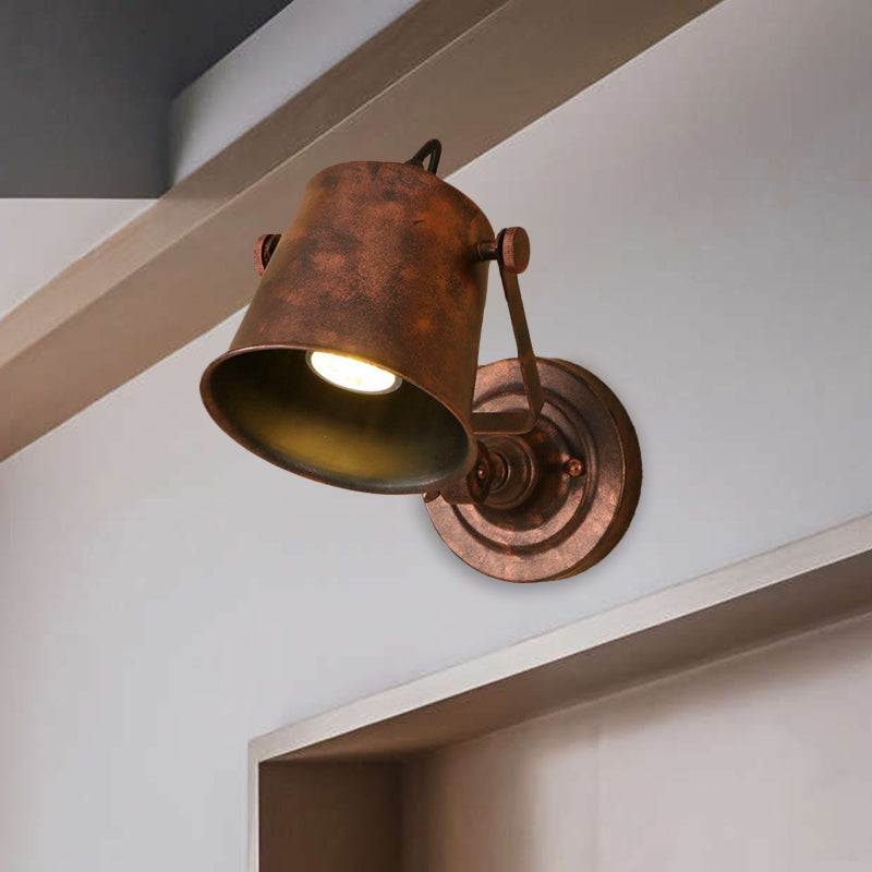 Sikunuo | Antique Style Bucket Wall Lamp Sconces 1 Light Iron Adjustable Wall Mounted Light in Black/Grey for Outdoor