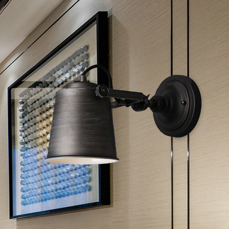 Sikunuo | Antique Style Bucket Wall Lamp Sconces 1 Light Iron Adjustable Wall Mounted Light in Black/Grey for Outdoor