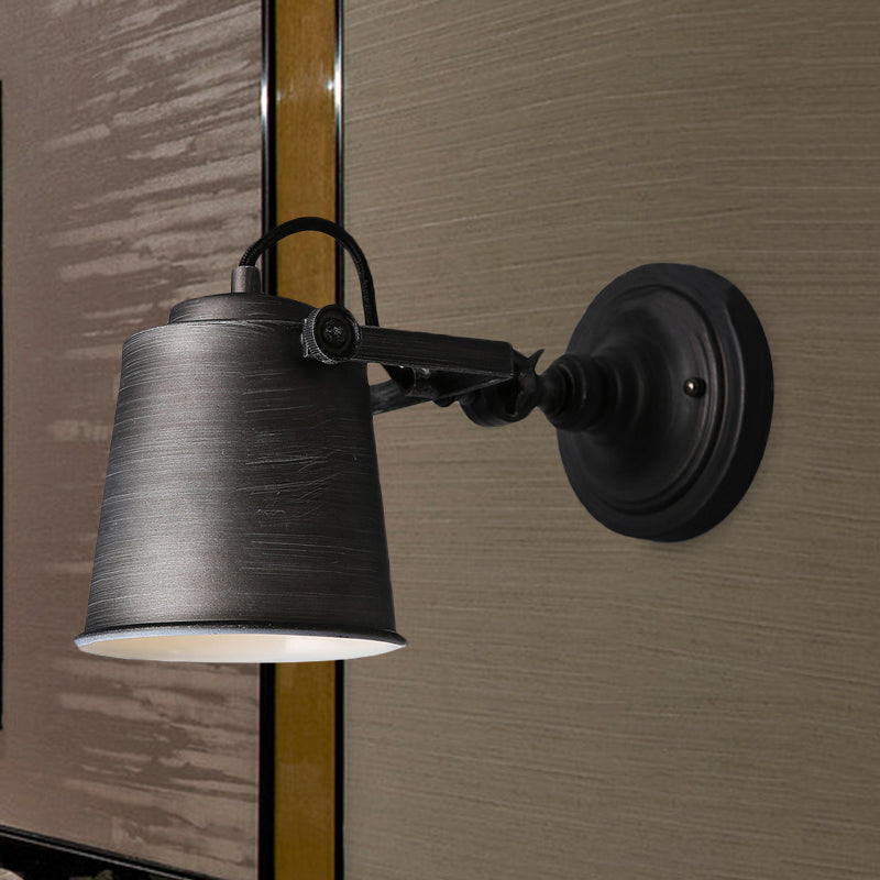 Sikunuo | Antique Style Bucket Wall Lamp Sconces 1 Light Iron Adjustable Wall Mounted Light in Black/Grey for Outdoor