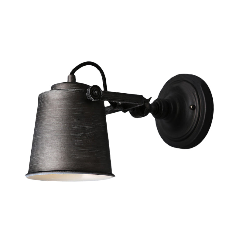 Sikunuo | Antique Style Bucket Wall Lamp Sconces 1 Light Iron Adjustable Wall Mounted Light in Black/Grey for Outdoor
