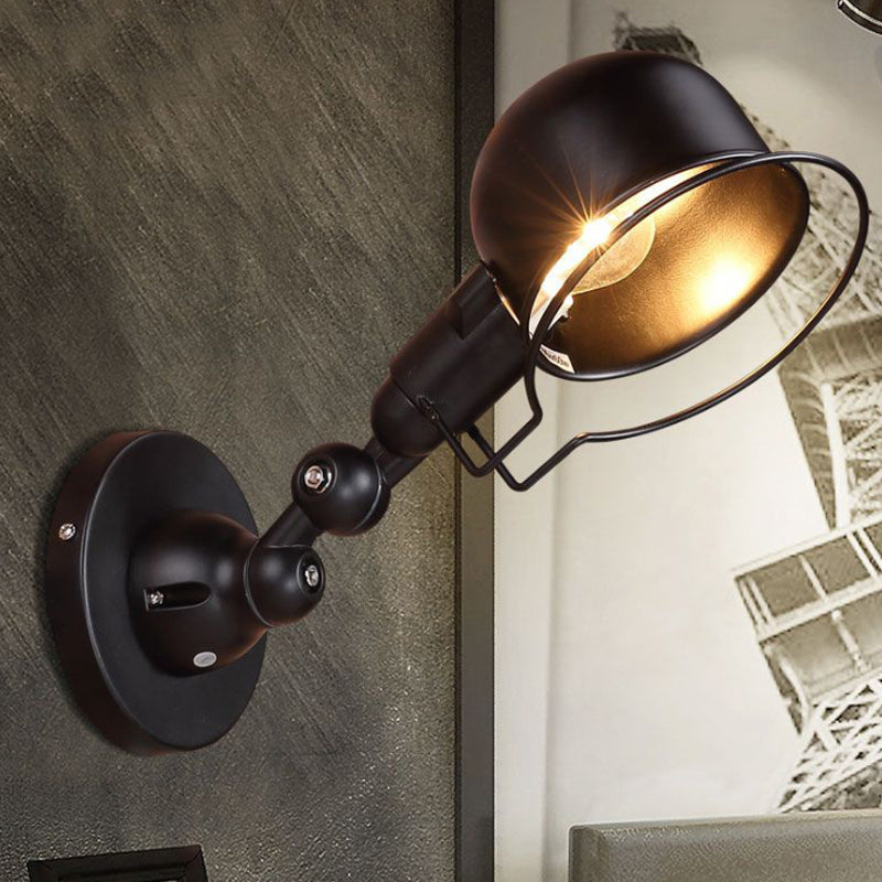 Sikunuo | Rust/White Dome Wall Lamp Sconces Retro Style 1 Light Dining Room Adjustable Wall Lighting with Ring
