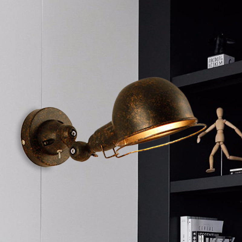 Sikunuo | Rust/White Dome Wall Lamp Sconces Retro Style 1 Light Dining Room Adjustable Wall Lighting with Ring