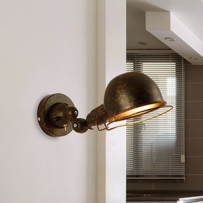 Sikunuo | Rust/White Dome Wall Lamp Sconces Retro Style 1 Light Dining Room Adjustable Wall Lighting with Ring