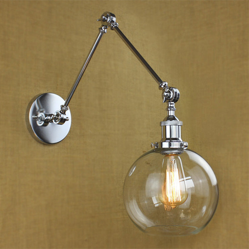 Sikunuo | A wall lamp with a glass globe shade, clear glass, industrial dining room wall light with swivel arm