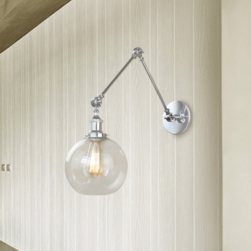 Sikunuo | A wall lamp with a glass globe shade, clear glass, industrial dining room wall light with swivel arm