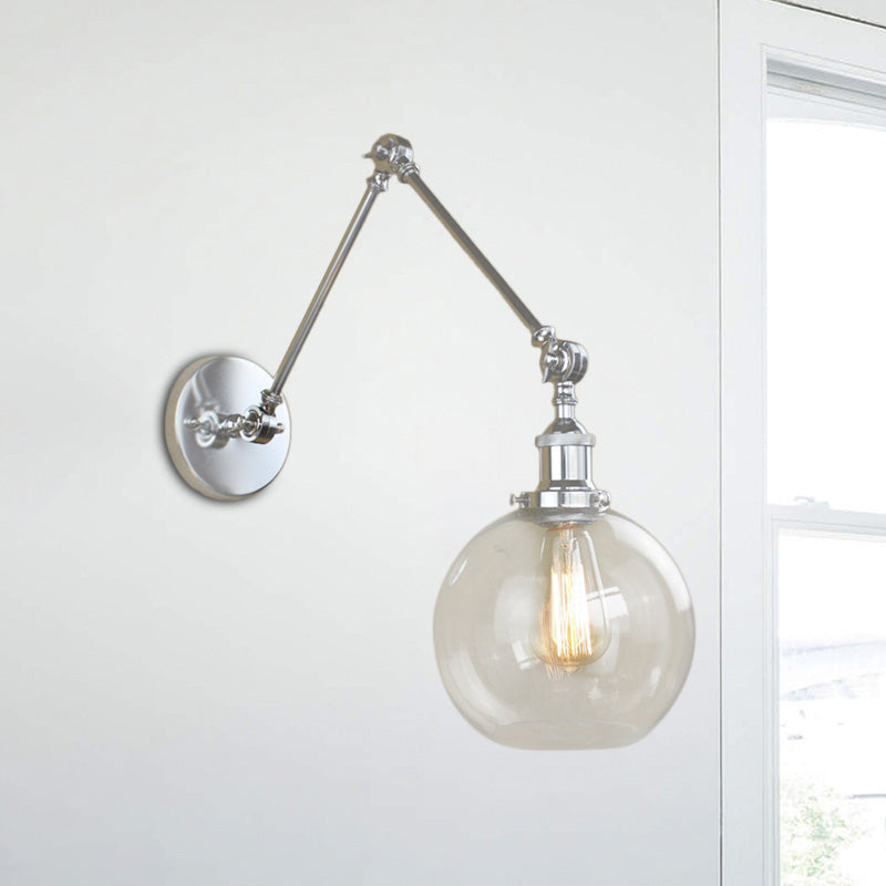 Sikunuo | A wall lamp with a glass globe shade, clear glass, industrial dining room wall light with swivel arm
