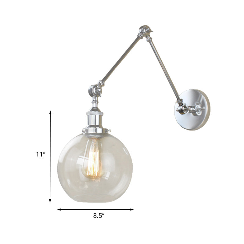 Sikunuo | A wall lamp with a glass globe shade, clear glass, industrial dining room wall light with swivel arm
