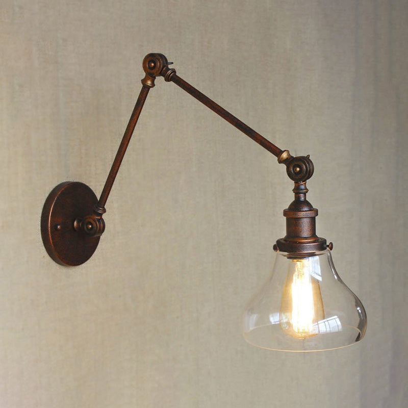 Sikunuo | Clear Glass Pear Shade Wall Lamp Antique 1 Light Living Room Lighting Fixture in Rustic Copper
