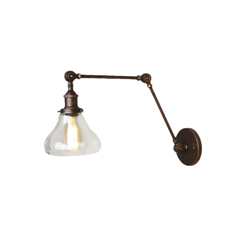 Sikunuo | Clear Glass Pear Shade Wall Lamp Antique 1 Light Living Room Lighting Fixture in Rustic Copper