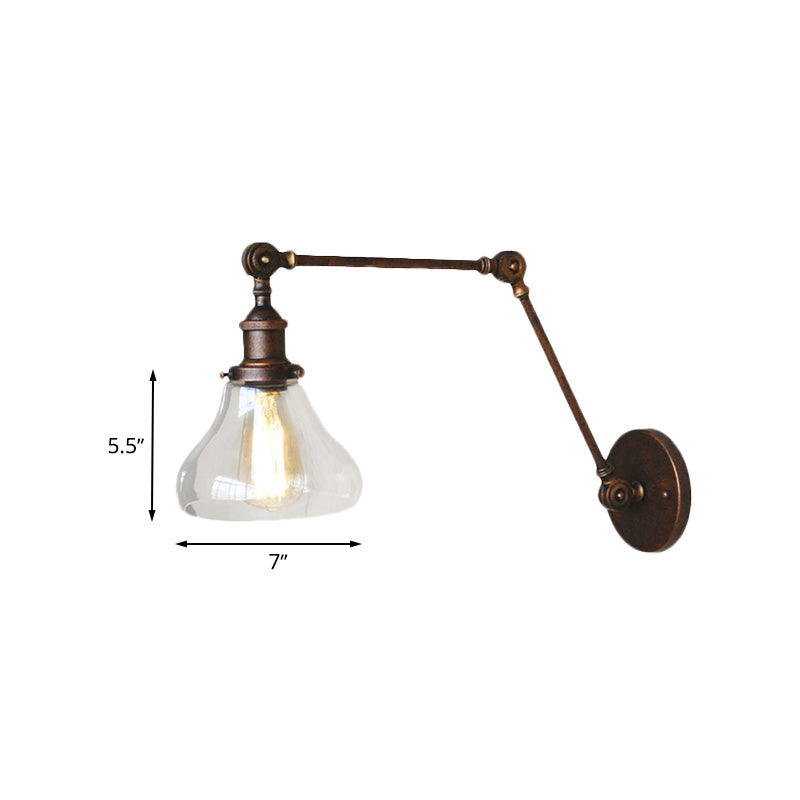 Sikunuo | Clear Glass Pear Shade Wall Lamp Antique 1 Light Living Room Lighting Fixture in Rustic Copper