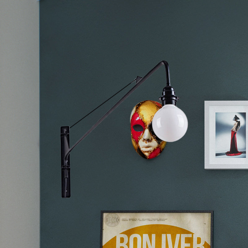 Sikunuo | Metal Long Arm Wall Lamp with Bare Bulb Industrial Style 1 Light Study Room Sconces Lighting in Black