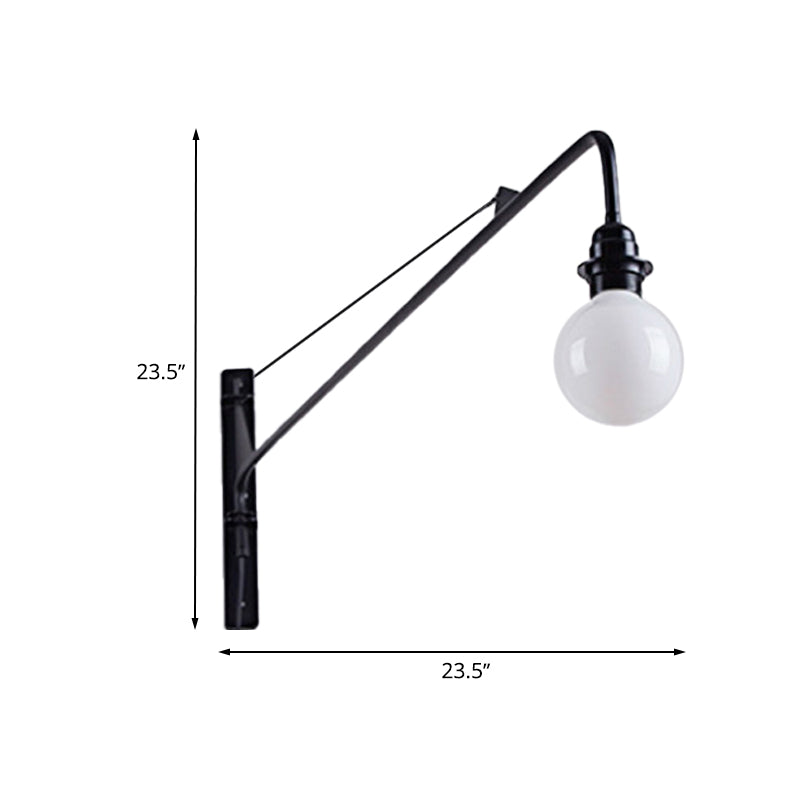 Sikunuo | Metal Long Arm Wall Lamp with Bare Bulb Industrial Style 1 Light Study Room Sconces Lighting in Black