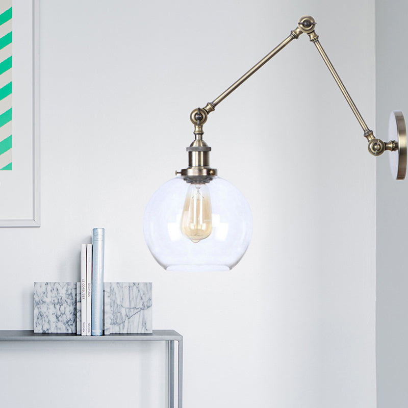 Sikunuo | Rustic Globe Wall Lighting Fixture 1 Bulb Clear Glass Sconces Light in Antique Brass